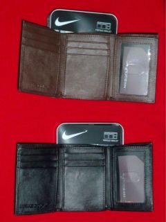 NEW Nike GOLF Tri Fold Wallet Genuine Leather Black&Brown, with Nike 