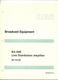RCA Broadcast Equipment BA 40E Line Distribution Amplifier Manual
