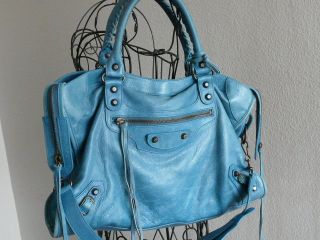 Authentic BALENCIAGA turquoise teal nice rare color city bag