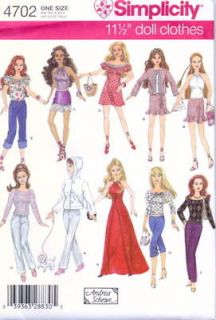 S4702 Clothes Pattern 11 1/2 Fashion Dolls NEW 