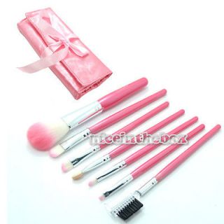 7pcs Eyeshadow Brusher Makeup Brush Set Kit With Roll Up Pink Bag Case