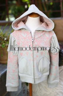 Paperwings Puff Sleeve Grey/Pink Hearts Hoodie Jacket EUC 5 6