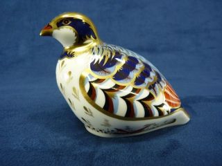   Crown Derby Paperweight Red Legged Partridge Large Gold Stopper (104