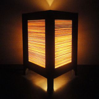 Asian Oriental Orange Bamboo Zen Art Bedside Table Lamp Wood Shades 