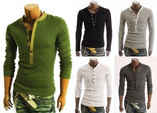 New Mens Casual Lined Cotton Slim Fit Henley T Shirts 4 Size and 5 