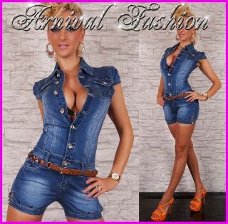 NEW SEXY LADIES JEANS OVERALL with BELT WOMENS DENIM SHORTS JUMPSUIT 