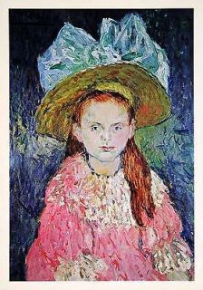 1965 Print Pablo Picasso Girl Hat Dress Pink Bonnet Portrait Art Blue 
