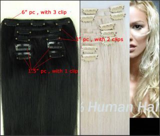 varity of 7pc 60g clip on in human hair extensions