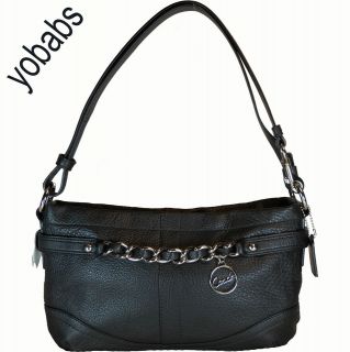Coach F19723 19723 Black Leather E/W Chain Duffle Bag Purse Handbag 