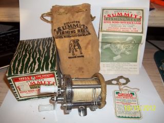 OLD VINTAGE FISHING REEL PFLUEGER SUMMIT 1993L & BOX COLLECTIBLE LURE 