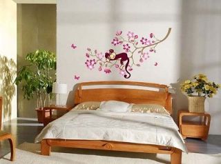 Monkey & Pink Flower Blossom Tree Reusable Wall stickers Girl Kid 