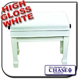 CHASE PIANO STOOL H2W BENCH HEIGHT ADJUSTABLE HIGH GLOSS WHITE LEATHER 