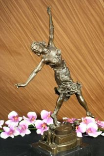 CLAIRE COLINET FRENCH LOST WAX DANCER WITH DOGS BRONZE SCULPTURE ART 