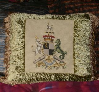   Crest Coat of Arms Sea Horse Decorative Needlepoint Pillow Cover
