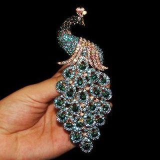 92 peacock peafowl brooch pin blue rhinestone crystal from