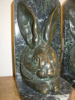 Lovely French Pair Bronze Rabbits or Hares Bookend by GILBERT