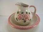 vintage ceramic pitcher wash basin bowl pink roses expedited shipping