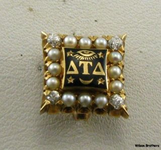 DELTA TAU DELTA   14k Gold fraternity Pearls & Garnets C. 1900 PIN 