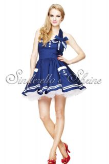 Hell Bunny BLUE ~MoTLeY~ Mini Pin Up Sailor Rock n Roll Party Dress 8 