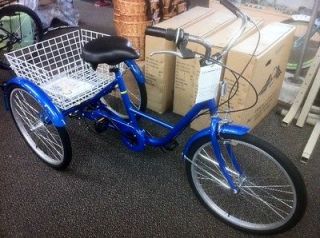24 adult tricycle 3 wheeler 6 speed trike blue new