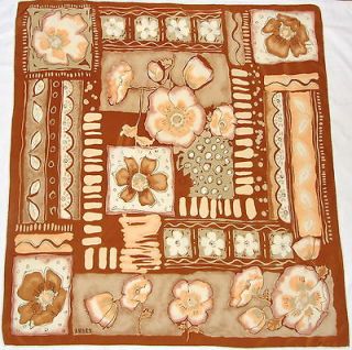 Huge AHSEN Collection FLORAL Patchwork Brown Orange Silk 42 Scarf 