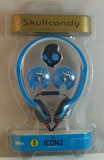 SKULLCANDY ICON2 Blue Inline Mic Play Back Control Tactical Rubber 