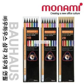   BAUHAUS Triangular pencils 12 piece set 2B with eraser in Black Wood