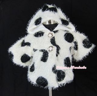 Milk Cow Print White Black Dots Soft Fur Outerwear Overcoat Coat Size 