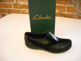 clarks bingo black leather slip on comfort shoes