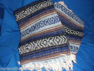 TWO (2) Large Southwest Blue Mexican Falsa Blankets 48x74 Rat rod 
