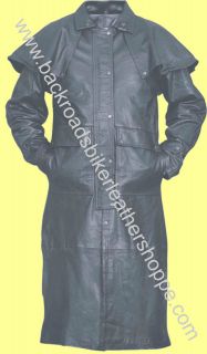 mens goatskin leather biker duster trench coat jacket