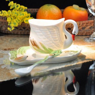 Cute Swan Demi Tasse Coffee Set Tea Set Cup/Mug/Saucer/Spoon
