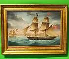 Original 18th Century Oil on Canvas Maritime Painting 2 Masted British 