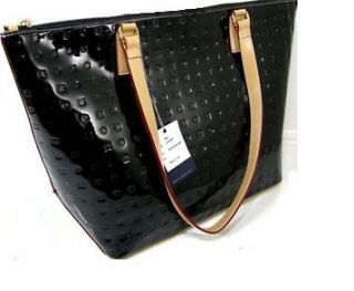 NWT ARCADIA Italian Patent Leather XL HUGE Tote Handbag Black/Natural 