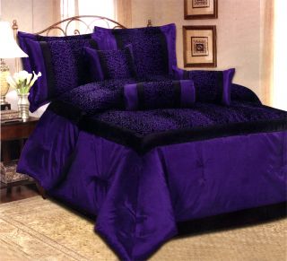 pcs flocking leopard satin comforter set queen purple time