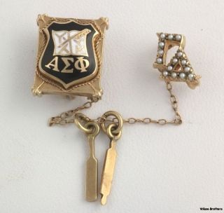 Alpha Sigma Phi Fraternity Badge   10k Solid Yellow Gold Pin 6.5g 