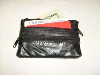 Coin Purse    Leather Pouch with Three Zipper And Key Holder/ Black