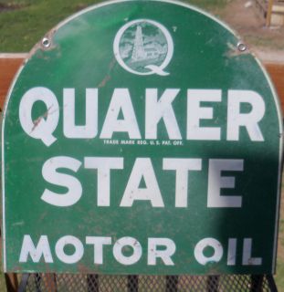 vintage quaker state two sided tombstone sign 
