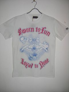 LA ROCKA London SWORN TO FUN Blue Pirate Girls Print White t shirt 