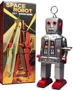 robot sparky windup new silver space tin toy time left