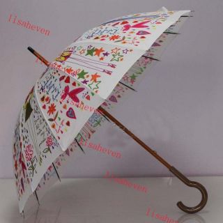 Beauty pictures umbrella long wood Hook handle rain and shine