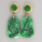 Green Jade Jadeite Diamond White Gold Dangle Earrings