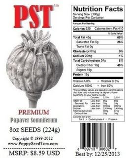PST (Poppy Seed Toms) organic unwashed Papaver Somniferum Poppy Seeds 