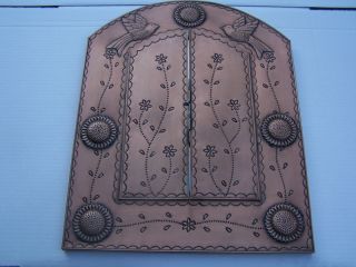 large hand punched tin mirror copper color colonial art time