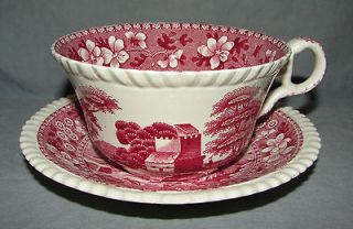 VINTAGE COPELAND SPODES TOWER PINK CHINA OVERSIZED CUP & SAUCER SET 