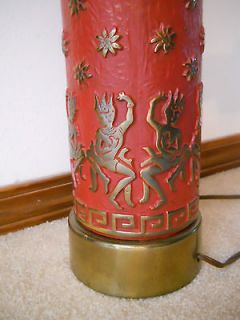 Siam Dancers Table Lamp Brass Pottery Maroon/Red Beautiful