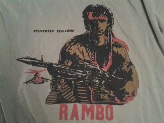 vintage Rambo t shirt error left handed on trigger shooter shot gun 