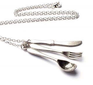 Silver Plated Large Knife/Fork/Spo​on Cutlery Charms Necklace 