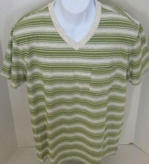 GAP Mens Beige & Green Striped V Neck Pocket Tee Shirt Sizes XS XXL
