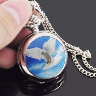   Necklace Pendant Pocket Watch Clock Mirror Case Luxury Pigeon Fashion
